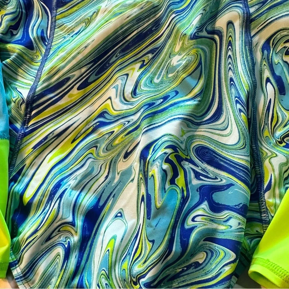 Lands' End Kids Swim Rashguard - Blue and Lime